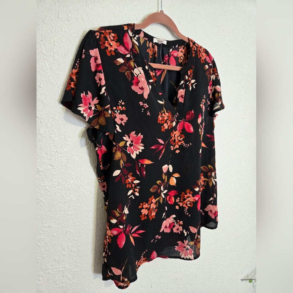 Maurices Black and Pink Floral Blouse